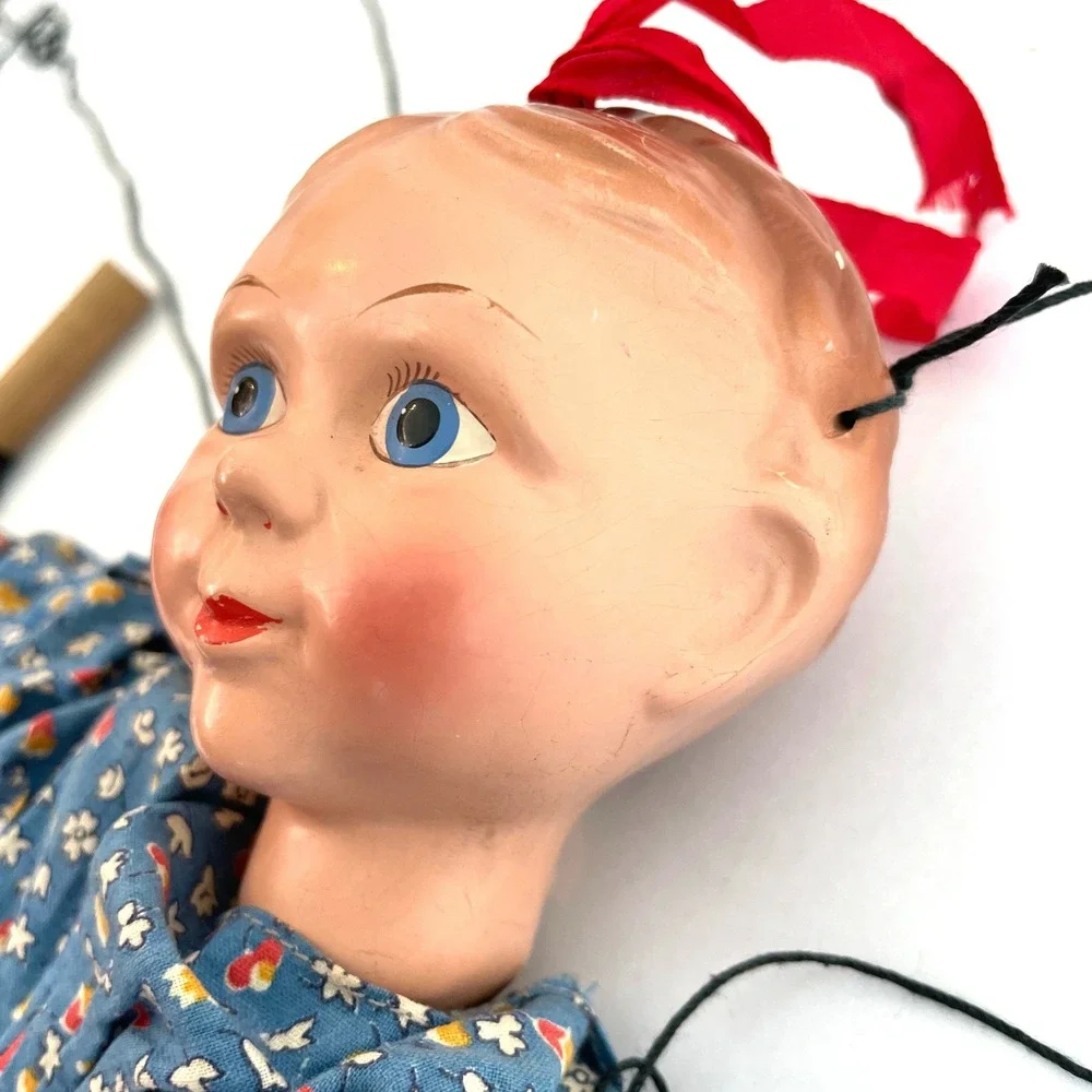 Vintage Antique 30s Effanbee Emily Ann Marionette Puppet Girl Wooden Control 12